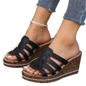 Sandalias de cuña retro tejidas con plataforma y boca de pez para mujer, talla grande, transpirables, para playa y exteriores, novedad de verano al por mayor - Product Image 1