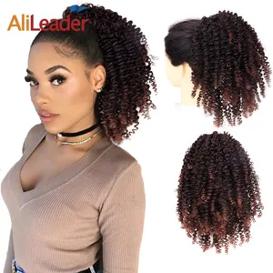 Hoge Kwaliteit Synthetische Vezel Vrouwen Bounce Trekkoord Verstelbare Band Nep Paardenstaart Kinky Curly Afro Paardenstaart Hair Extensions