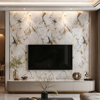 Plaque murale intérieure en PVC effet marbre WYRAX 1220x2440mm 3.0mm, blanc doré Calacatta, étanche, pour couloir résidentiel