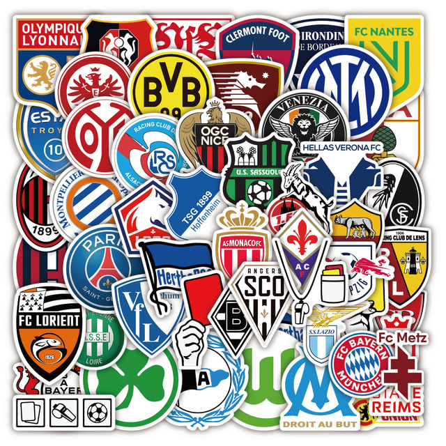ZY1802C 100Pcs Football Team Logo Stickers Die Cut Vinyl Decorative Laptop Skateboard Cellphone Luggage Guitar for Teen Decal