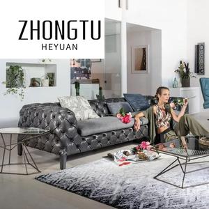 โซฟาผ้ากำมะหยี่สไตล์โมเดิร์น สำหรับโรงแรม ห้องนั่งเล่น อพาร์ทเมนต์ ดีไซน์หรูหรา โซฟาเชสเตอร์ฟิลด์ แบบประกอบส่วน 3-4 ที่นั่ง - Product Image 3