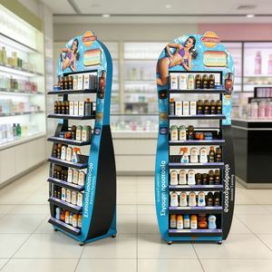 <b>Acrylic</b> Grid Box Metal Floor <b>Display</b> <b>Stand</b> With Wheels for Sunscreen Skincare Products High-end Visible Cosmetic Organizer Rack - Product Image 1