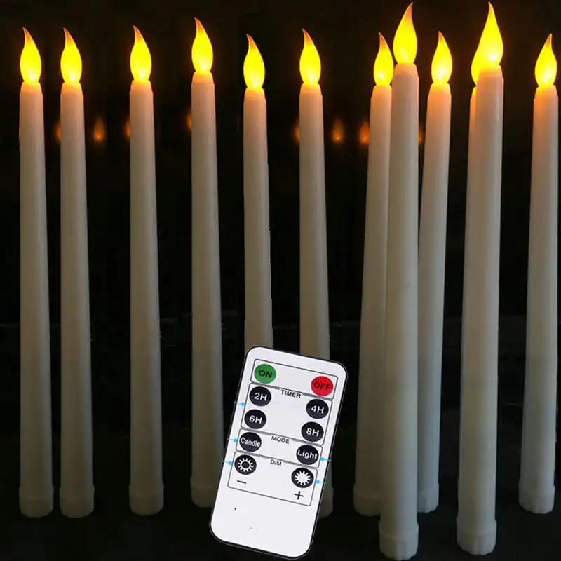 Candele coniche Remote senza fiamma in plastica candele LED a distanza tremolanti gialle per la decorazione della cena