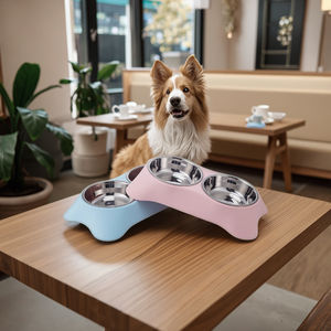 Set mangkuk hewan peliharaan, tugas berat baja tahan karat ganda ramah lingkungan piring air makanan hewan peliharaan tidak tumpah mangkuk anjing kucing - Product Image 2