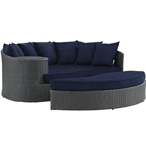 Tumbona Redonda de Mimbre para Exteriores con Toldo, Muebles de Patio, Tumbona de Playa, Sofá Cama Redondo de Mimbre - Product Image 3