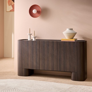 Credenza in Stile <span class=keywords><strong>Legno</strong></span> <span class=keywords><strong>Naturale</strong></span> con Impiallacciatura in Rovere Chiaro, Design Piatto, Cassettiera, Mobile d'Ingresso, Supporto TV, Mobile Contenitore - Product Image 4