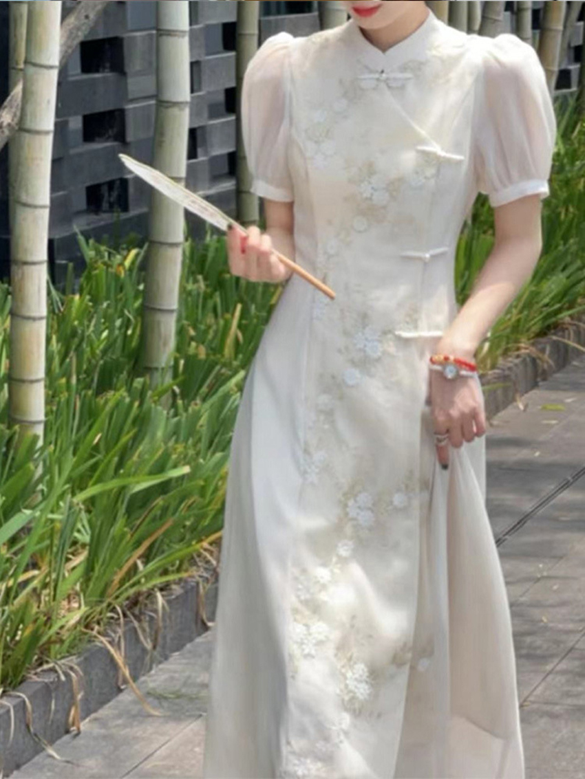 Shop Our Factory White Long Dress - Elegant Qipao Style
