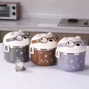 Factory Cartoon Glasses Bear Students Double Layer Portable Round Layered <b>Lunch</b> <b>Box</b> Office Workers Portable <b>Lunch</b> <b>Box</b> With Table - Product Image 6