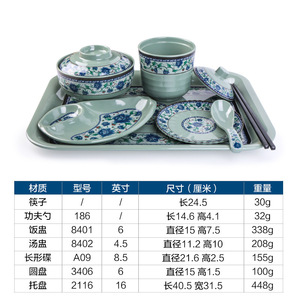 A5 Melamine Imitation Porcelain Blue White Dinnerware <b>Set</b> Rectangular Durable <b>Restaurant</b> Use - Product Image 3