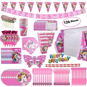 Accessoires de décoration, fournitures de fête, licorne rose fantastique, ensemble de vaisselle pour fête d'anniversaire d'enfants - Product Image 2