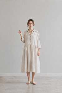 Women Solid Cotton Linen A-Line Maxi <b>Dress</b> <b>Loose</b> Oversized Plus Size Eco-Friendly Belt Handmade B2B Wholesale Supplier - Product Image 4