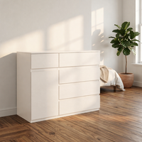 Commode à 4 tiroirs sur mesure, finition haute brillance, solution de rangement pour salon et chambre à coucher