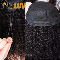 Perruque mi-tête bouclée birmane, perruque mi-tête afro crépue bouclée en cheveux humains, perruque sans colle avec cordon de serrage et clips invisibles, idéale pour les débutantes