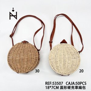 Bolsos Redondos de Paja con Carcasa Rígida 18x7cm, Bolso de Hombro de Ratán Tejido - Product Image 3