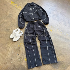 Factory Custom Men <b>Polyester</b> <b>Jogger</b> Set 3m Reflective Zip up Jackets and Nylon Track Pants Set Lightweight Windbreaker Tracksuit - Product Image 1