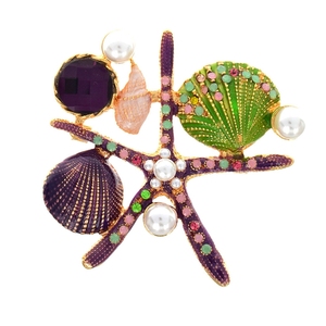 Broche de estrella de mar esmaltado con concha de Caracol de perla de cristal, joyería de ropa inicial a la moda al por mayor, venta al por mayor de 2017 - Product Image 3