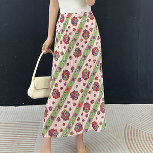 Nouvelle jupe midi été 2026 - Jupe midi plissée Miyake à imprimé rétro taille haute amincissante coupe droite design confortable - Product Image 1