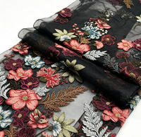 Tissu en dentelle florale botanique rétro exquis, broderie dorée bronze de qualité supérieure, tissu en tulle à fleurs cordonnées pour robe de haute couture