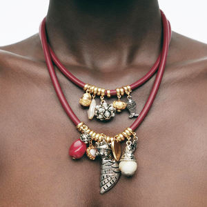 女性用ブレスレットネックレス多層魚の翼襟骨チェーンボヘミアンレッドヴィンテージペンダントネックレス2025年新着 - Product Image 1