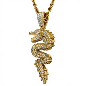 Collier unisexe hip-hop en alliage plaqué or 18 carats avec pendentif dragon chinois serti de zircons, cadeau de bijoux - Product Image 1