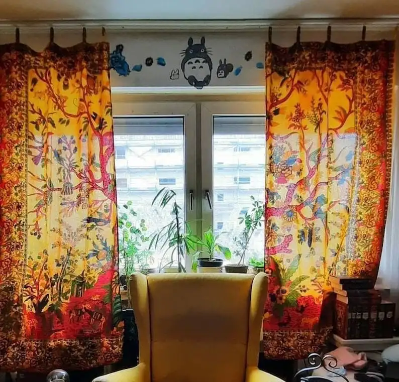 Tirai pohon kehidupan eksklusif perawatan jendela tirai balkon katun Set Panel gorden pembagi ruangan Mandala dengan harga grosir