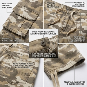 Pantaloni Capri Mimetici Personalizzati da Uomo con Tasche Multiple, Pantaloni <span class=keywords><strong>Cargo</strong></span> Corti <span class=keywords><strong>Beige</strong></span> Camouflage con Orlo Regolabile, Produzione OEM - Product Image 2