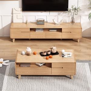 <span class=keywords><strong>Meuble</strong></span> <span class=keywords><strong>TV</strong></span> pour salon, petit appartement, combinaison avec table basse, couleur bois, pieds arrondis en bois massif - Product Image 4