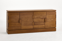 Buffet moderne minimaliste en bois d'orme du Nord-Est massif, blanc, 4 portes, grand meuble de rangement de style Japandi