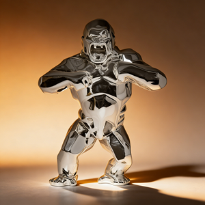 Statua di Gorilla <span class=keywords><strong>in</strong></span> <span class=keywords><strong>Resina</strong></span> Placcata Oro/Argento - Scultura d'Arte Moderna per Soggiorno, Ufficio, Hall d'Hotel - Product Image 4