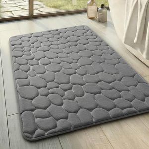 Cangming Pebbled Coral Fleece <b>Bath</b> <b>Mat</b> 60x90cm <b>Absorbent</b> Anti-Slip Bathroom Floor <b>Mat</b> Modern Simple Design - Product Image 1
