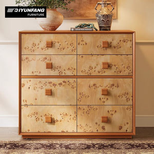 Commode à huit tiroirs en bois massif, style médiéval, motif Treetumor, avec rails de fermeture amortie, pour rangement de salon - Product Image 1