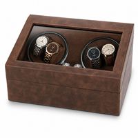 Boîte à remontoir de montre rectangulaire de luxe écologique en cuir PU avec fenêtre de présentation pour 4+6 emplacements et lumière LED