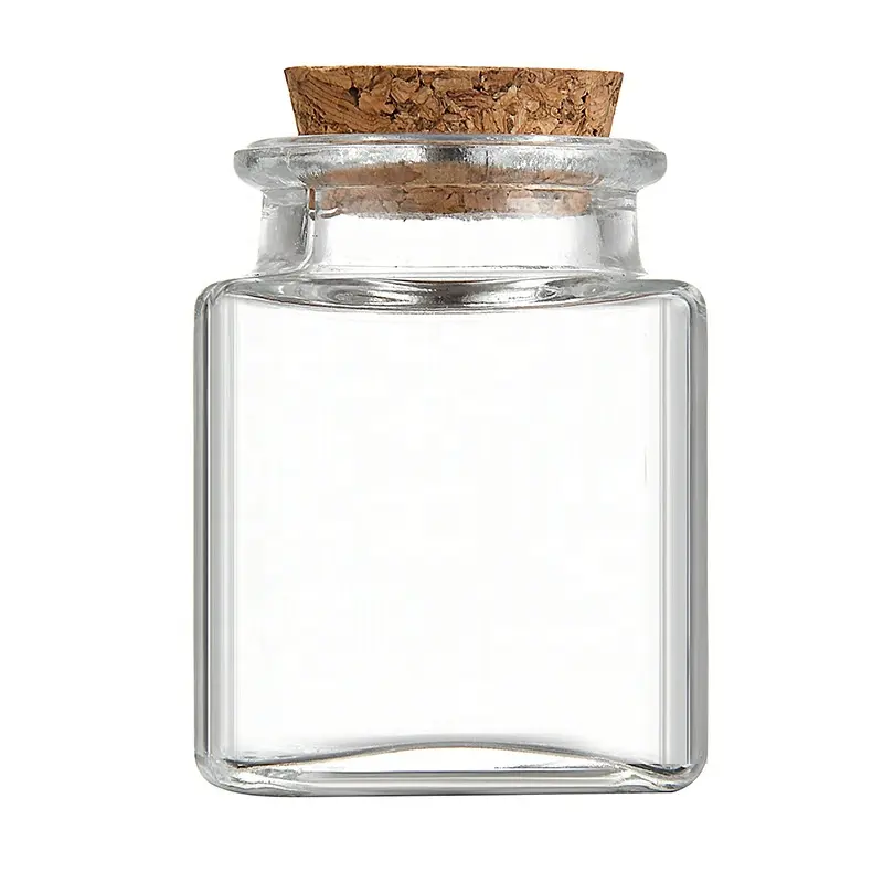 50ml 1.7 oz mini vaso di vetro quadrato con tappo di sughero sale marino