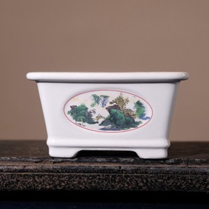 Pot à bonsaï en céramique de Jingdezhen, peint à la main, paysage du Jiangnan, jardinière rectangulaire - Product Image 1