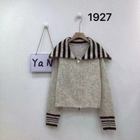 Cardigan en laine mélangée pour femme, col marin, rayé, zippé, court, tricoté, haute qualité, vente en gros