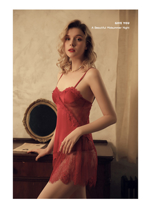 Camisón Sexy de Encaje para Mujer, Cuello en V Profundo, Ropa de Dormir, Lencería Bordada, Regalos de Navidad para Parejas - Product Image 2