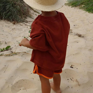 Maglietta estiva oversize in spugna di spugna Set corti <span class=keywords><strong>vestiti</strong></span> per bambini all'ingrosso ragazzi ragazze abiti da due pezzi - Product Image 3