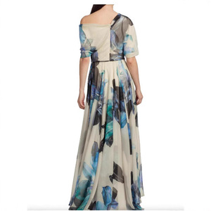 Vestido Maxi Estampado de Un Solo Hombro con Cintura Imperio y Diseño Asimétrico para Eventos Nocturnos - Product Image 4