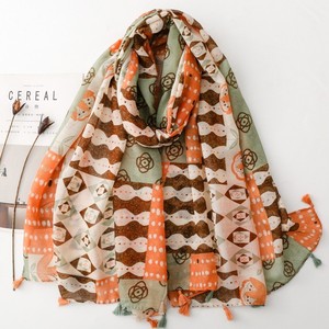 Thin Densely Woven Scarf <b>Shawl</b> With a Fresh Colorful Plant and Floral Pattern Perfect for Spring Summer Features a Tassel Trim - Product Image 3