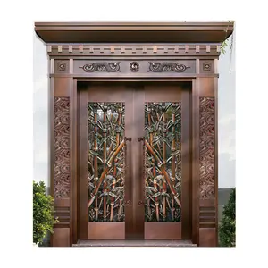 现代设计的棉门双铜门别墅用镀锌铜钢门