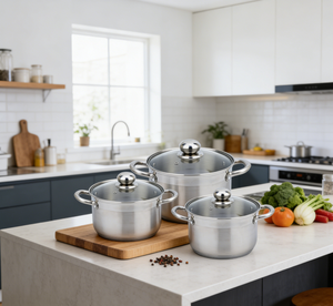Casserole en acier inoxydable <span class=keywords><strong>Fissler</strong></span> 304, fabrication indienne, vente en gros, 6 pièces, ensemble de cuisine de qualité supérieure, casseroles à soupe et à bouillon - Product Image 3