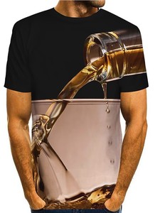 T-<span class=keywords><strong>shirt</strong></span> pour <span class=keywords><strong>homme</strong></span> en tricot 180g, imprimé 3D, motif bière, col rond, gris foncé, grande taille, décontracté chic, manches courtes, pour le week-end - Product Image 5