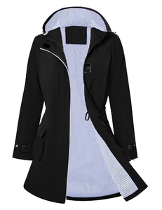 Manteau de pluie vintage à capuche pour femme, coupe longue, coupe-vent, décontracté, pour l'extérieur, style trench, avec logo personnalisé, boutons longs, luxe, OEM, vente chaude - Product Image 1