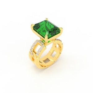 Anillo de brazo hueco octogonal de cuatro garras con diamante cultivado en laboratorio de corte cojín, joyería fina, clásico para fiesta, compromiso, boda, 10k 14k - Product Image 1