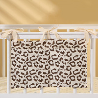 Sac de rangement suspendu pour lit bébé, sac de poussette en pur coton à imprimé léopard, double compartiment pour couches, biberons, jouets de dentition, décoratif