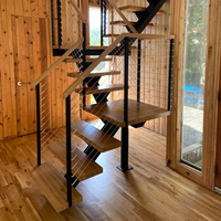 Escalier à double poutre facile à installer, design minimaliste, marches en bois, escalier droit pour la construction de maisons préfabriquées, sur mesure