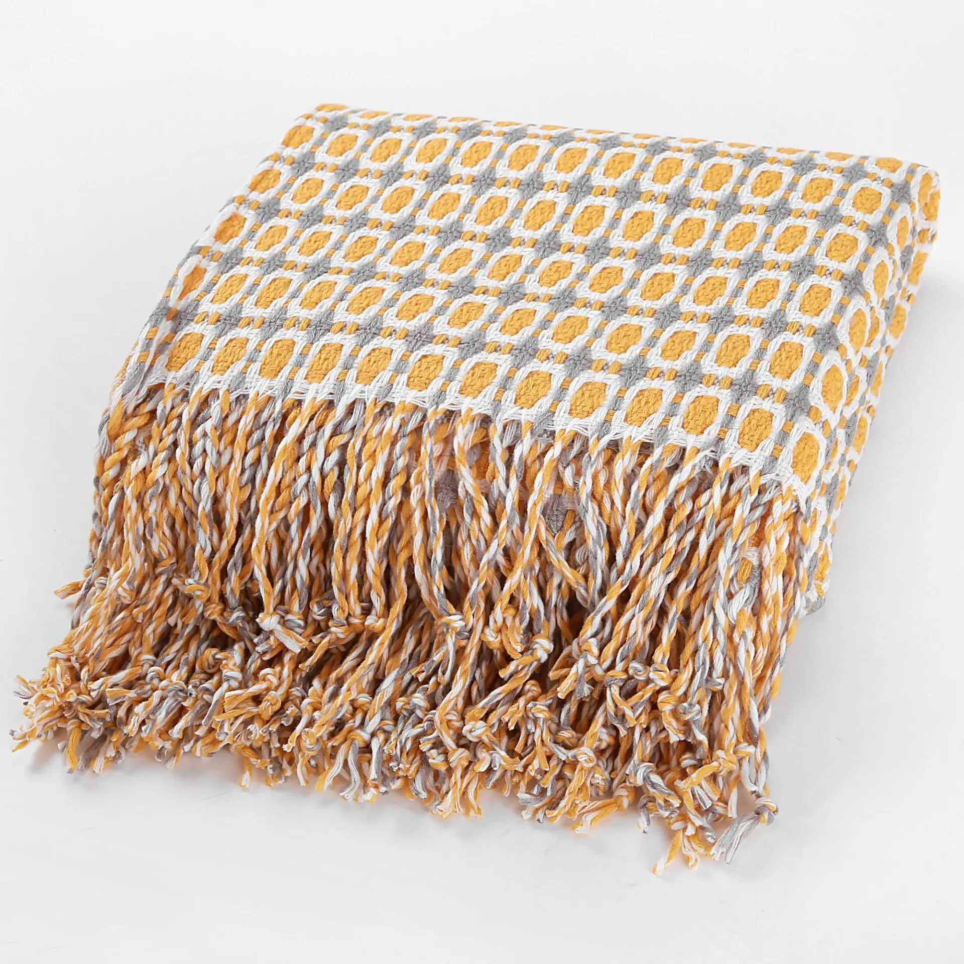 Woven sofa knitting blanket cashmere wool blanket tassel wool plaid woven bed tail blanket
