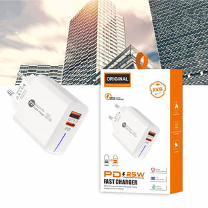 محول طاقة هاتف USB A + C 25 واط لنا قابس EU Type-C شحن فائق السرعة متعدد الوظائف شاحن جداري للسفر مع علبة طرد - Product Image 1