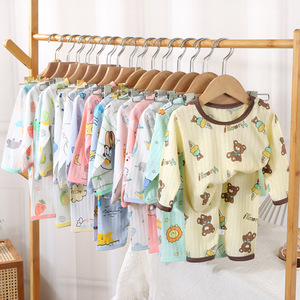 Pyjama d'été 2026 en coton rayé doux pour bébés, ensemble de vêtements d'intérieur pour enfants, garçons et filles, à manches longues, idéal pour la climatisation - Product Image 1