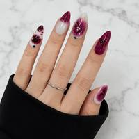 Faux ongles à presser floraux Stiletto Magenta Blanc Noir Ligne Perle Brillant Vente en gros Personnalisé Marque Privée